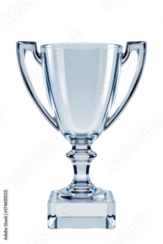 Elegant clear glass trophy cup with traditional design and ornate handles for awards achievements sports competitions or recognition purposes