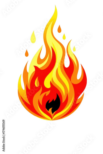Bright stylized flame with dynamic yellow and red colors representing heat energy fire symbol or intense passion abstract illustration