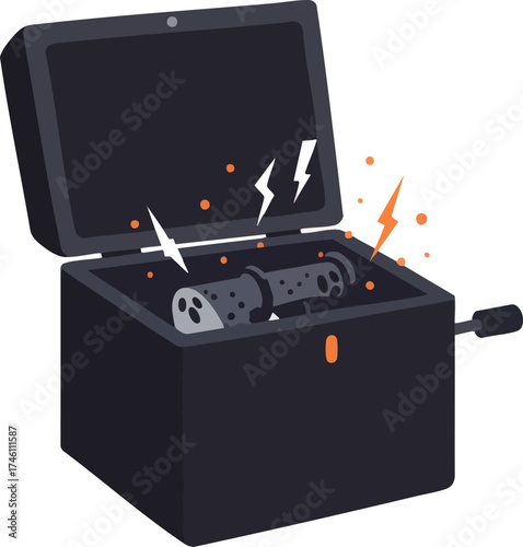Mysterious object in black box with lighting illustration