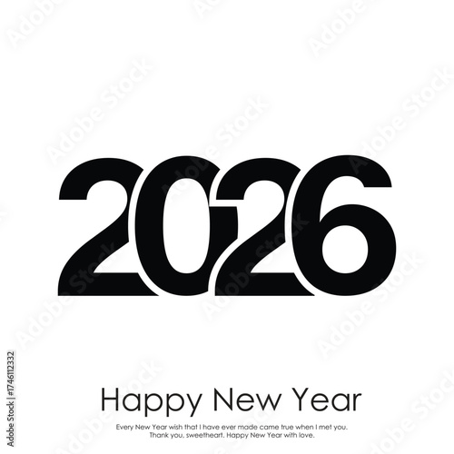 Minimalist 2026 Happy New Year logo design greeting card. Vector illustration