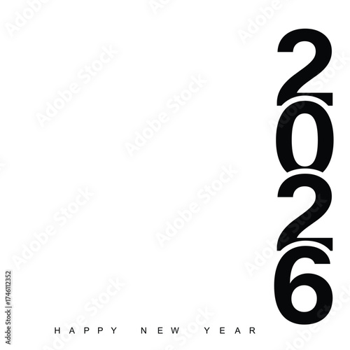 Minimalist 2026 Happy New Year logo design greeting card. Vector illustration
