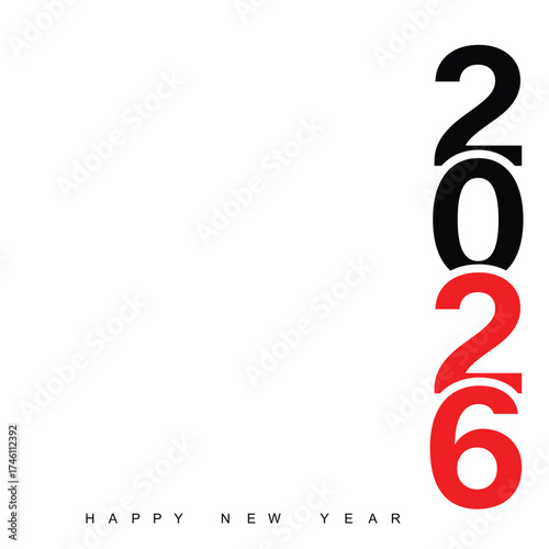 Minimalist 2026 Happy New Year logo design greeting card. Vector illustration