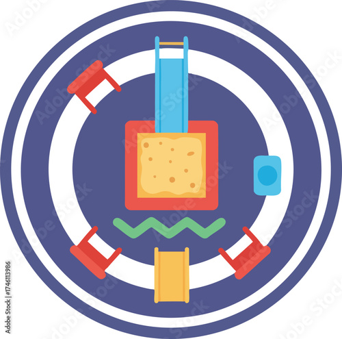 Overhead shot of a generic playground with slide and sandbox