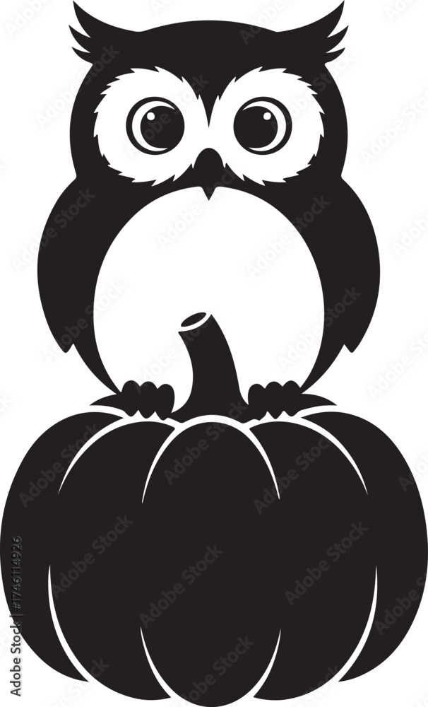 Obraz premium Vector art of cute owl sitting on a pumpkin