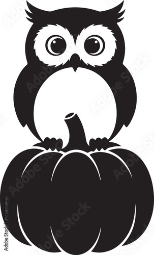 Vector art of cute owl sitting on a pumpkin