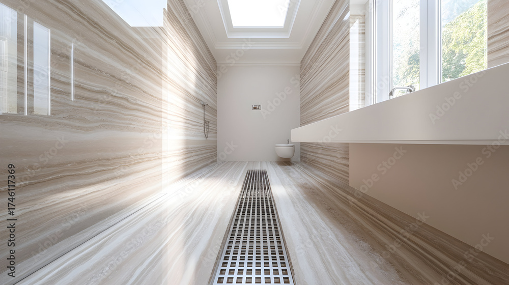 Obraz premium Modern classic bathroom displays elegant harmony in bright setting