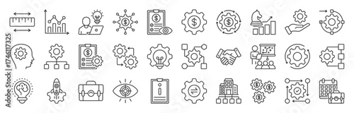 Commercial Lease icon set collection. Project, execution, strategy and more. Editable Stroke. Illustration eps 10