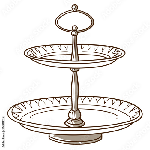 Elegant two tiered serving stand with decorative edges and a central handle for easy carrying