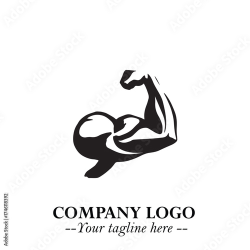 Arm Muscular Logo Symbol Black on White Background in Bold Minimalist Vector Design for Fitness Brand