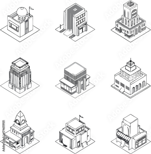 set of buildings bunndle vector