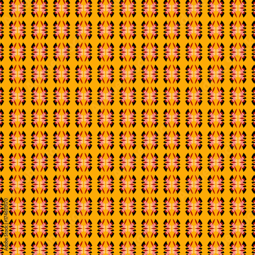 Ethnic-style ornament Bright, simple abstract geometric pattern in minimalist colors Small colorful mosaic figures on a yellow background Minimalistic flat design