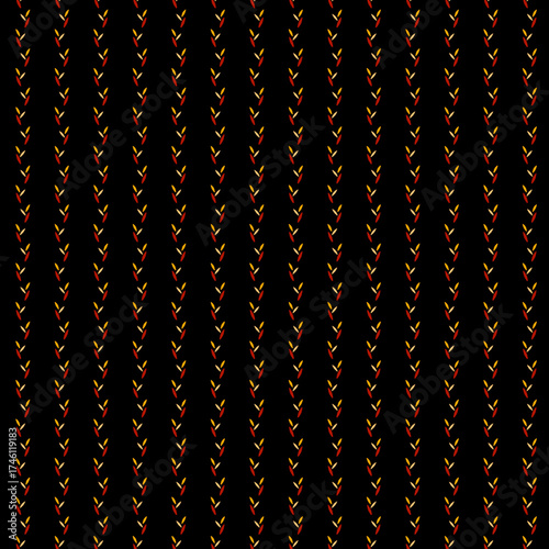 Small multi-colored simple autumn leaves on a black background Simple vertical foliage border Retro style
