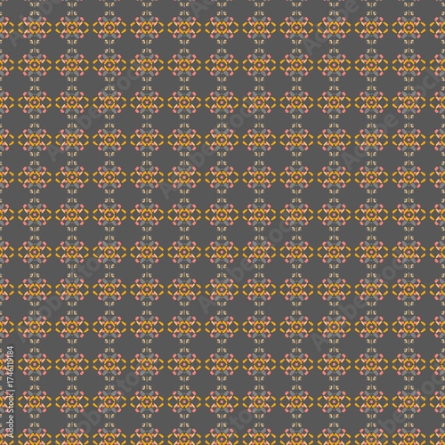 Ethnic geometry Simple abstract geometric pattern in minimal colors Small colorful mosaic shapes on a dark gray background Minimalistic design