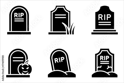 tombstone icon set, halloween concept, vector illustration on white background