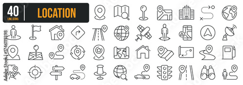 Set of collection thin line icons related Location, Map, Navigation. The icon can be used for website, infographic, user interface, app, banner, logo, brochure etc transparent background