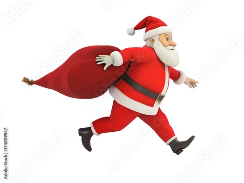 Santa Claus Carrying a Heavy Bag Full Presents, Santa Claus Struggling with Heavy Gift Sack Vector Illustration 