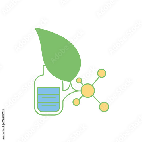 Biotechnology and molecular science with leaf and flask symbolizing natural and scientific research
