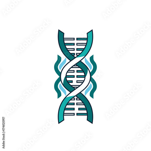 Abstract DNA helix icon symbolizing genetics, biotechnology, and molecular biology research on a white background