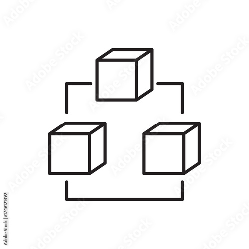 Minimal line icon of connected cubes representing blockchain network, data system, and digital technology. Ideal for crypto, decentralization, and modern innovation design projects.