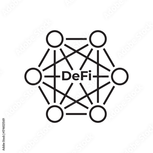Minimal line icon of DeFi network showing connected nodes, symbolizing decentralized finance, blockchain, and crypto system. Perfect for fintech, web3, and digital economy design projects.