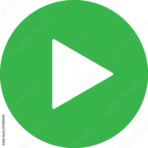 Play Button Icon – Green Play Symbol Flat Vector Illustration on White Background