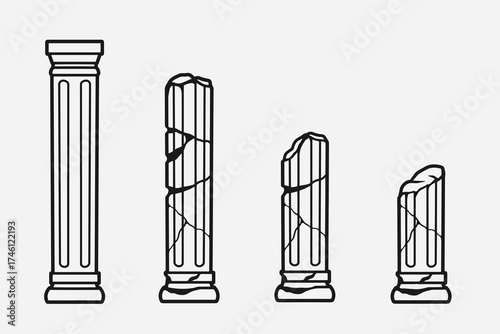 set of pillar with outline style good for, icon, symbol, element design, coloring book, etc