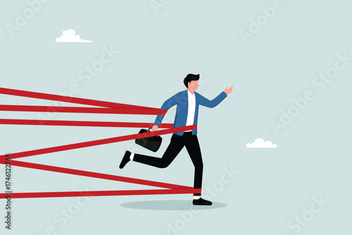 Business difficulties or struggles, obstacles in career, or challenges to overcome towards the concept of success, entrepreneurs are bound by bureaucracy that they try to escape with full effort.