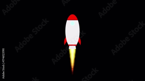 Rocket ship flying in air animation on black background, 2d spaceship rocket background animated with alpha channel.