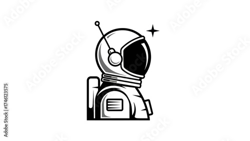 Black and White Astronaut Helmet Logo: Space Exploration and Future Tech Icon.