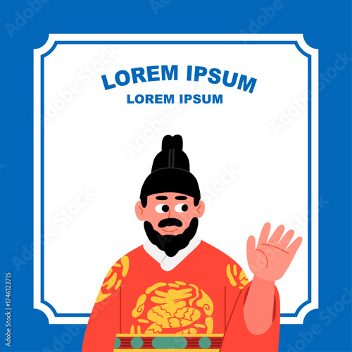 Illustration of King Sejong raising one hand pose