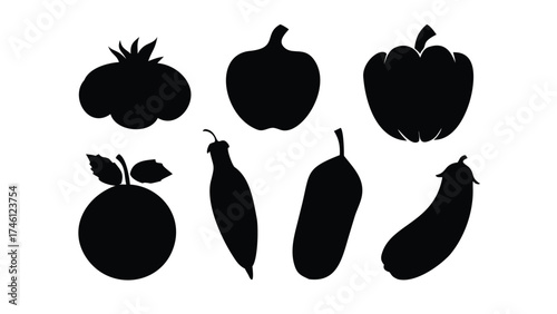 Solid Black Silhouette Vector Set of Garden Vegetables