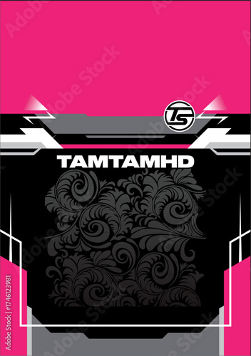 Modern Geometric Floral Background in Magenta and Black – Futuristic Abstract Design Template For Racing Jersey
