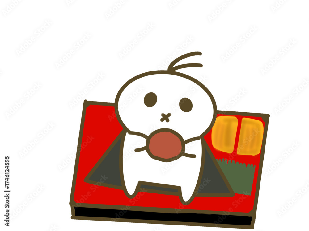 Fototapeta premium Cute Character Hiding in Lunch Box with Umeboshi
