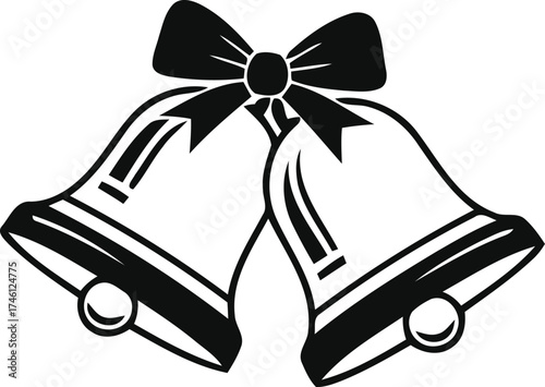 Print Black and White Jingle Bells Icon with Decorative Bow for Wedding and Christmas Graphic