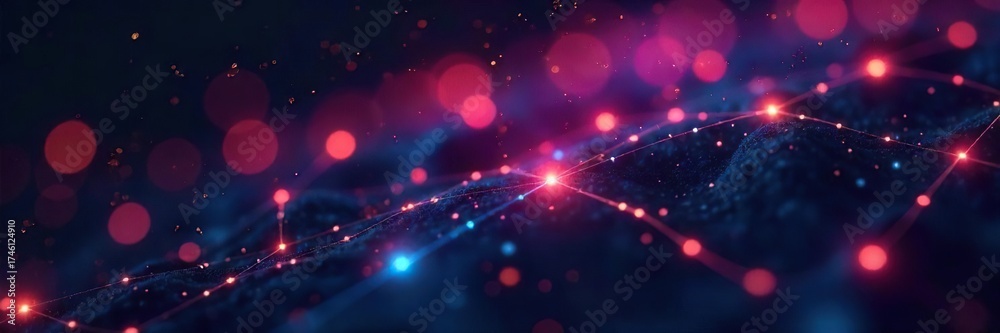 Fototapeta premium Glowing Network Abstract Interconnected Lines Symbolize Technological Innovation and Futuristic Connectivity, Ideal for Tech and Network Projects