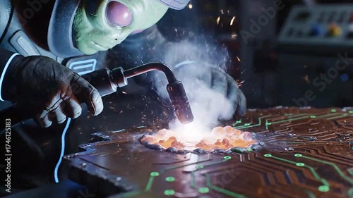 Alien welding a circuit board with molten metal
