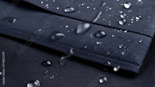 Waterproof fabric with water droplets.