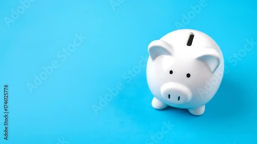 White piggy bank on a blue background.
