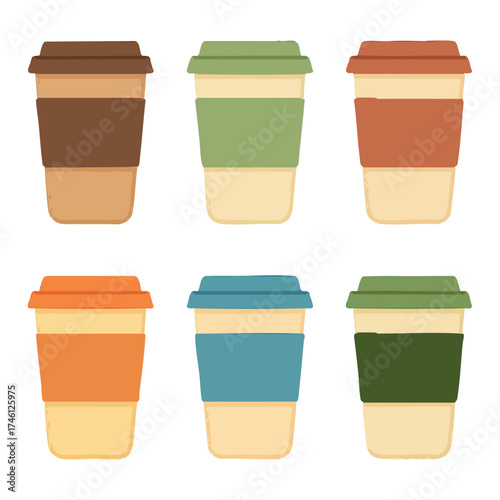 Set of Colorful Takeout Coffee Cups