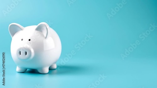 White piggy bank on a teal background.