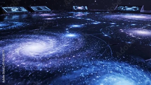 Futuristic Galaxy Map Display with Interactive Screens