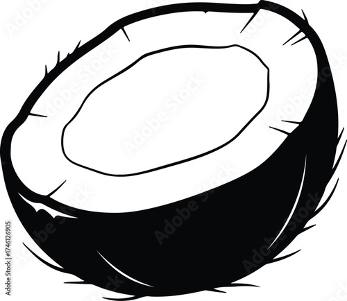 Illustrator Vector Half cut ripe coconut fruit outline silhouette
