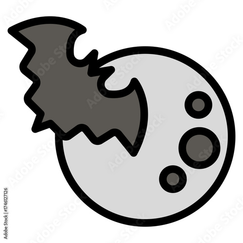 moon with bat icon in flat style