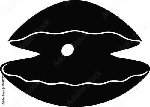 Illustrator Vector Oyster with pearl open clam shell silhouette