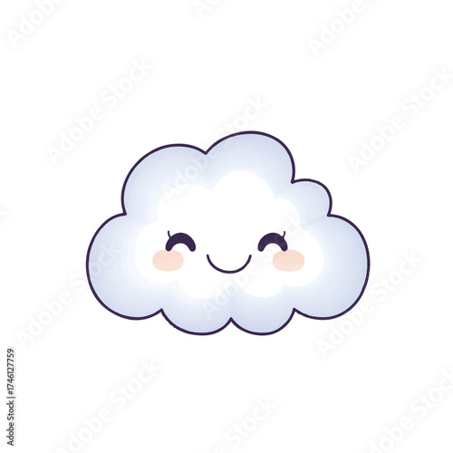  Cute happy cloud with rosy cheeks and closed eye