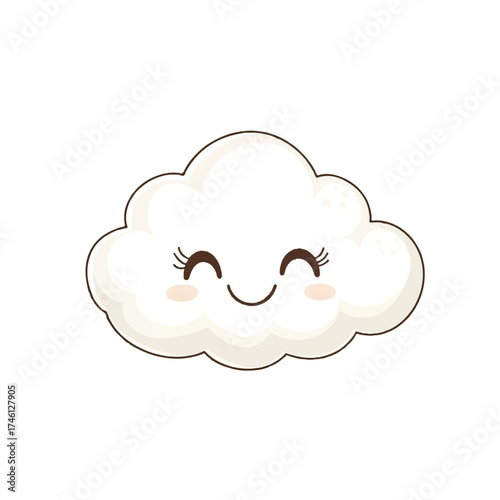  Cute happy cloud with rosy cheeks and closed eye