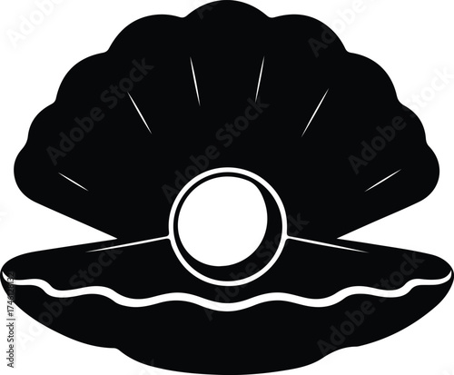 Illustrator Vector Seashell with pearl opened luxury jewelry silhouette