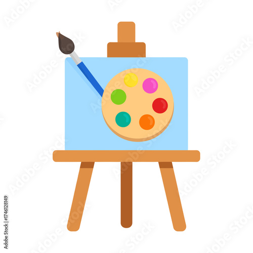 Art Easel with Palette and Brush A Colorful Artistic Setup.