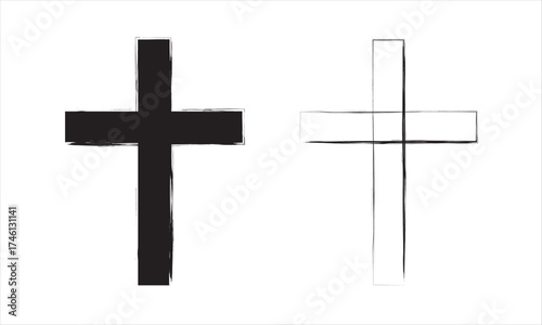 Black and White Christian Cross Icon Set — Religious Christian Symbol Vector Illustration for Faith, Church, Religion, Worship, Easter, Spiritual, and Holy Design Decoration Elements