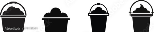 Four black silhouettes of ice cream buckets, each with a different design, showcasing a variety of shapes and styles.